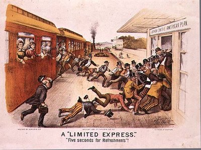 A Limited Express, Five Seconds for Refreshments, pub. by Currier and Ives in New York, 1884 by Thomas Worth